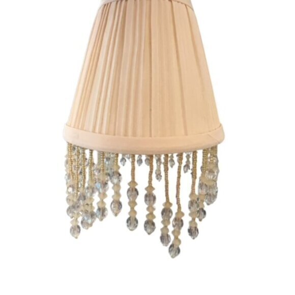🎉SALE🎉 Beaded Mini Lampshade Cream Silver BOHO 70s Cottage Shabby Chic Pleated - Picture 2 of 7